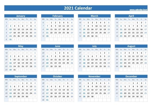 Week Numbers For 2021 : List And Calendar -Calendar.best