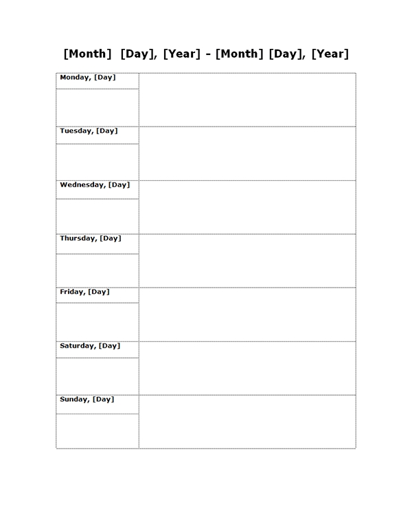 Weekly Blank Calendar - Free Printable Templates