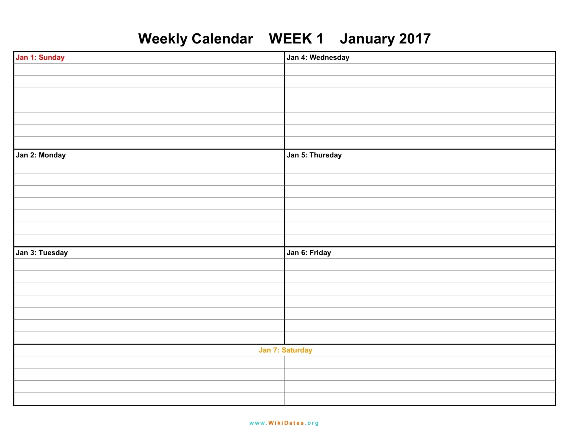 Weekly Calendar - Download Weekly Calendar 2017 And 2018