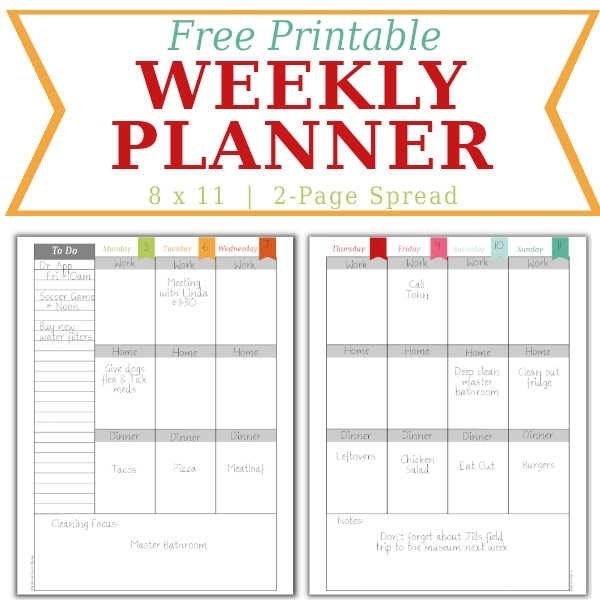 Weekly Calendar - Home Management Binder - Free Printable