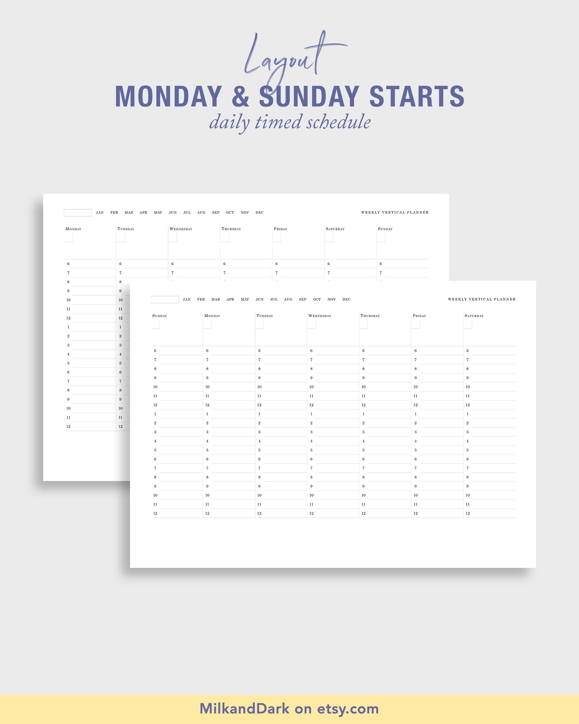 Weekly Vertical Printable Planner | Timed Schedule