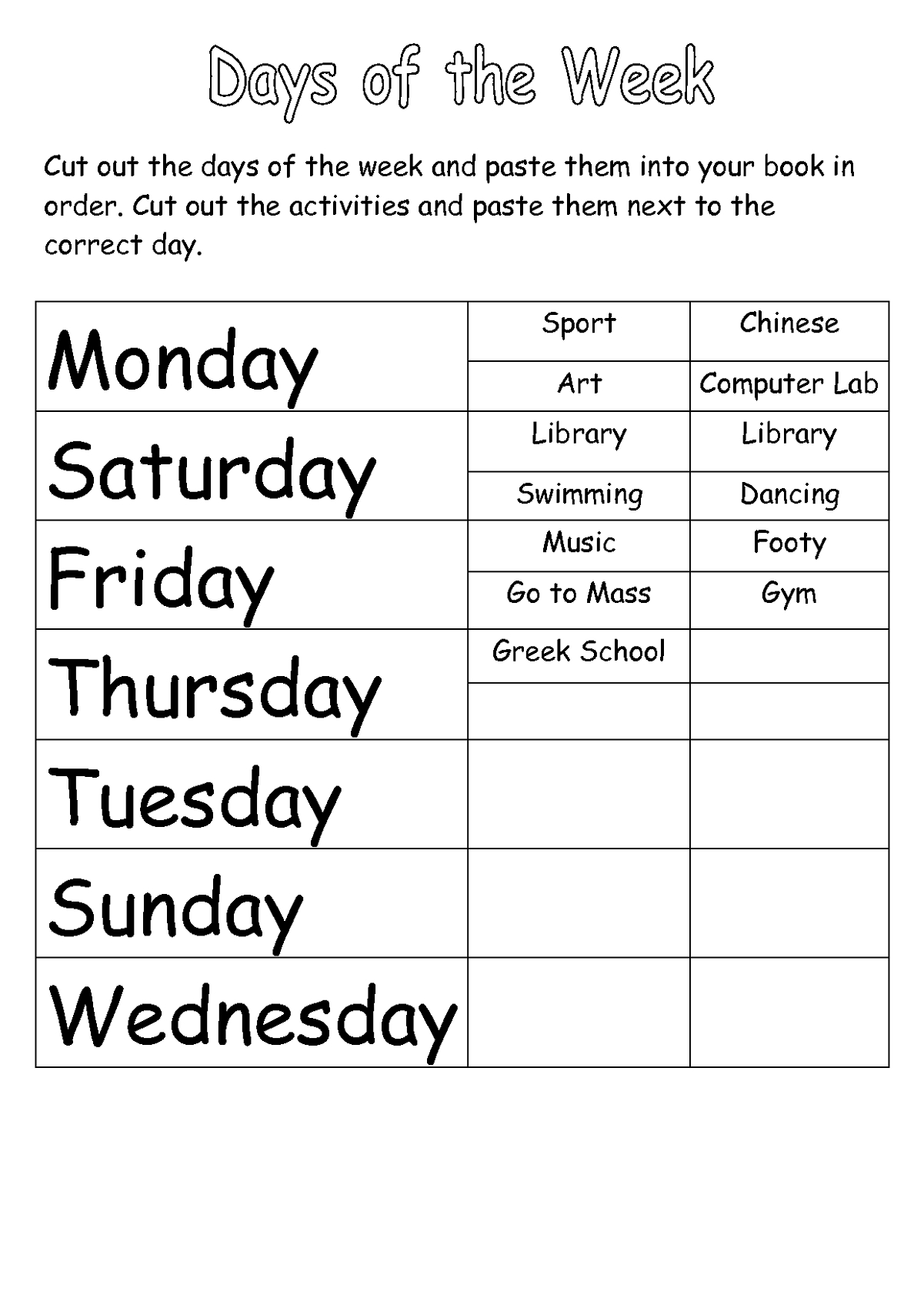 Worksheets For Days Of The Week | Activity Shelter