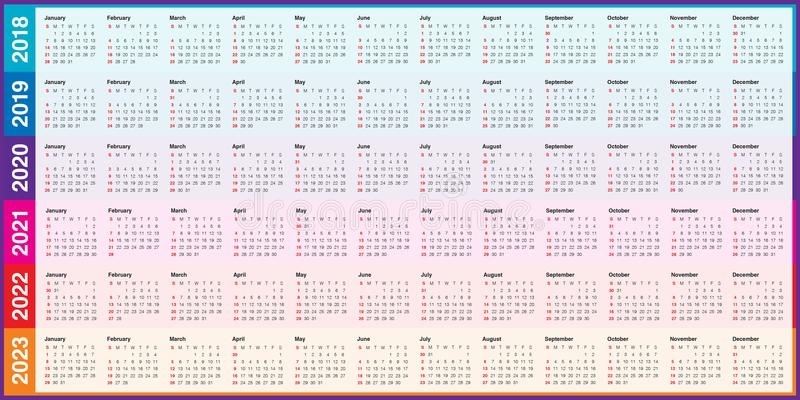 Year 2018 2019 2020 2021 2022 2023 Calendar Vector Stock