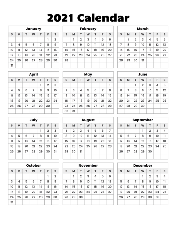 Free Month At A Glance Calendar 2021 | Month Calendar Printable