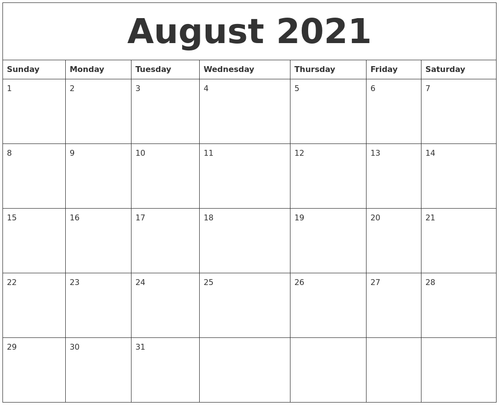 August 2021 Printable Calendar Pages