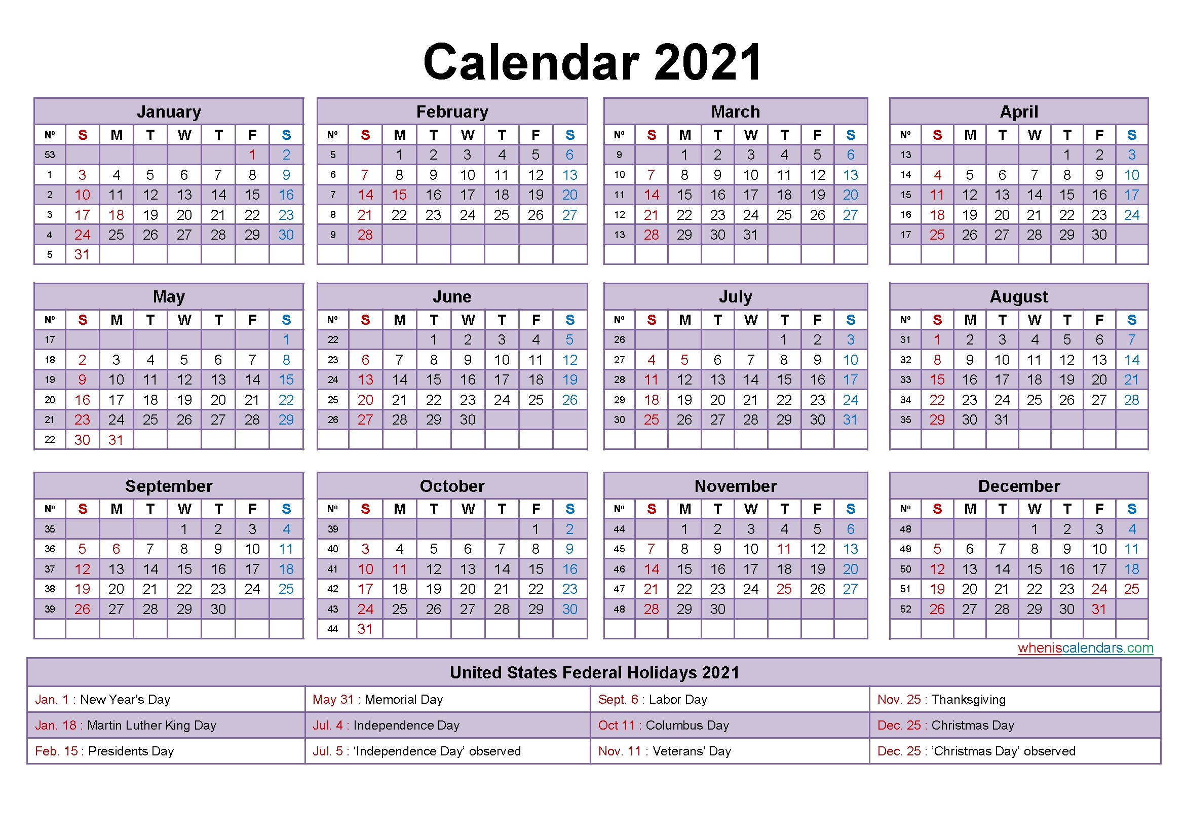Editable Printable Calendar 2021 Word - Template No.ep21Y17