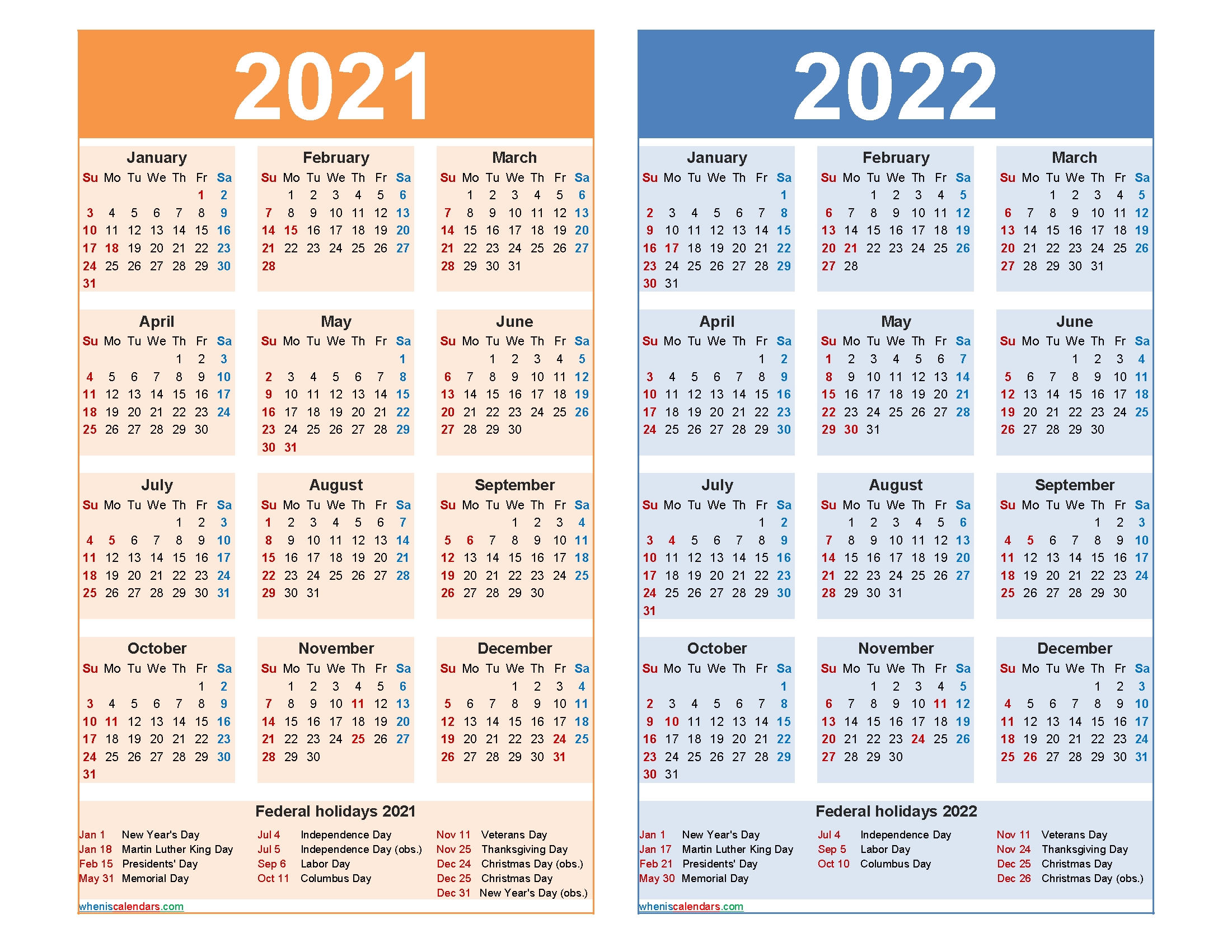 Free 2021 And 2022 Calendar Printable Word, Pdf