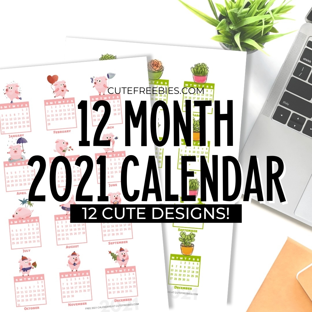 Free Printable 2021 Calendar Stickers / 12 Month Calendar