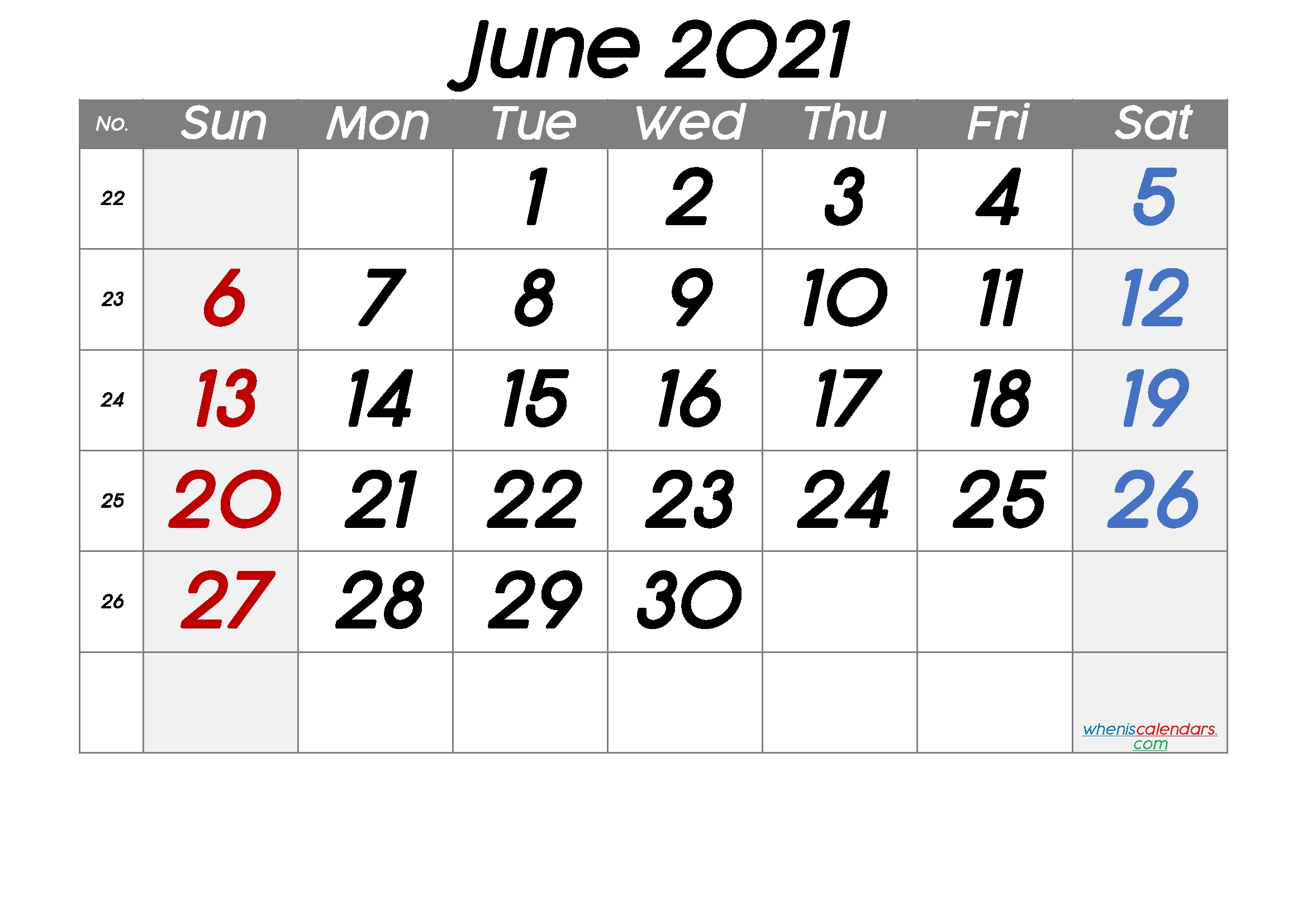 Printable June 2021 Calendar - 6 Templates | Free