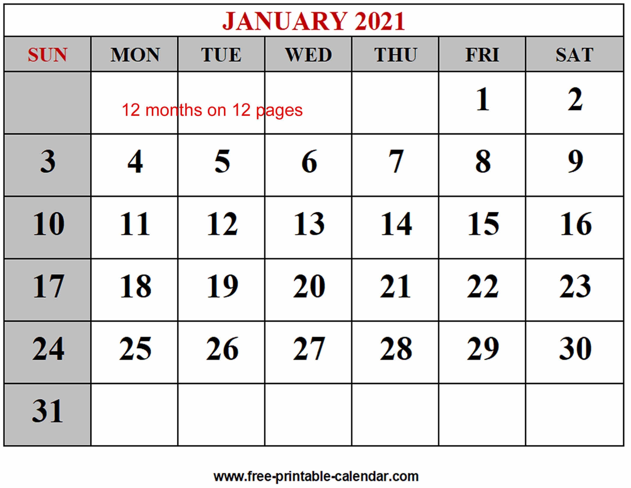 Year 2021 Calendar Templates - Free-Printable-Calendar