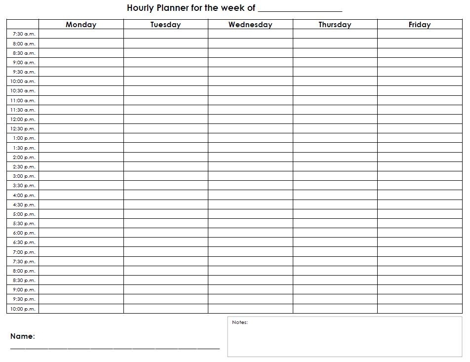10 Best Weekly Hourly Calendar Printable - Printablee