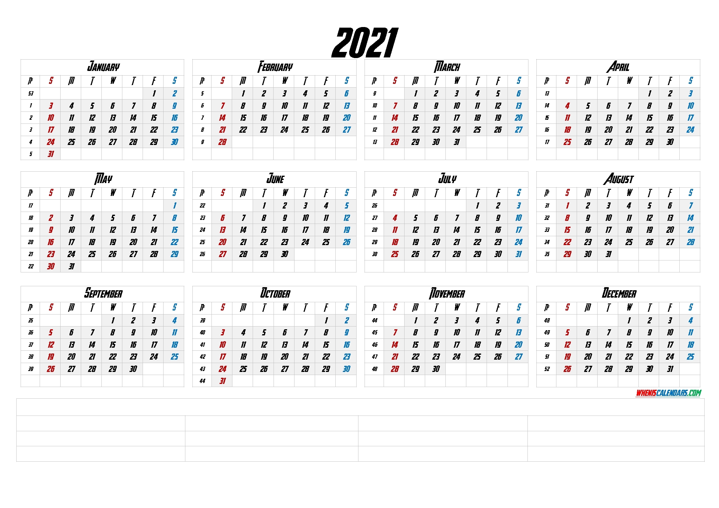 12 Month Calendar Printable 2021 (6 Templates) - Free