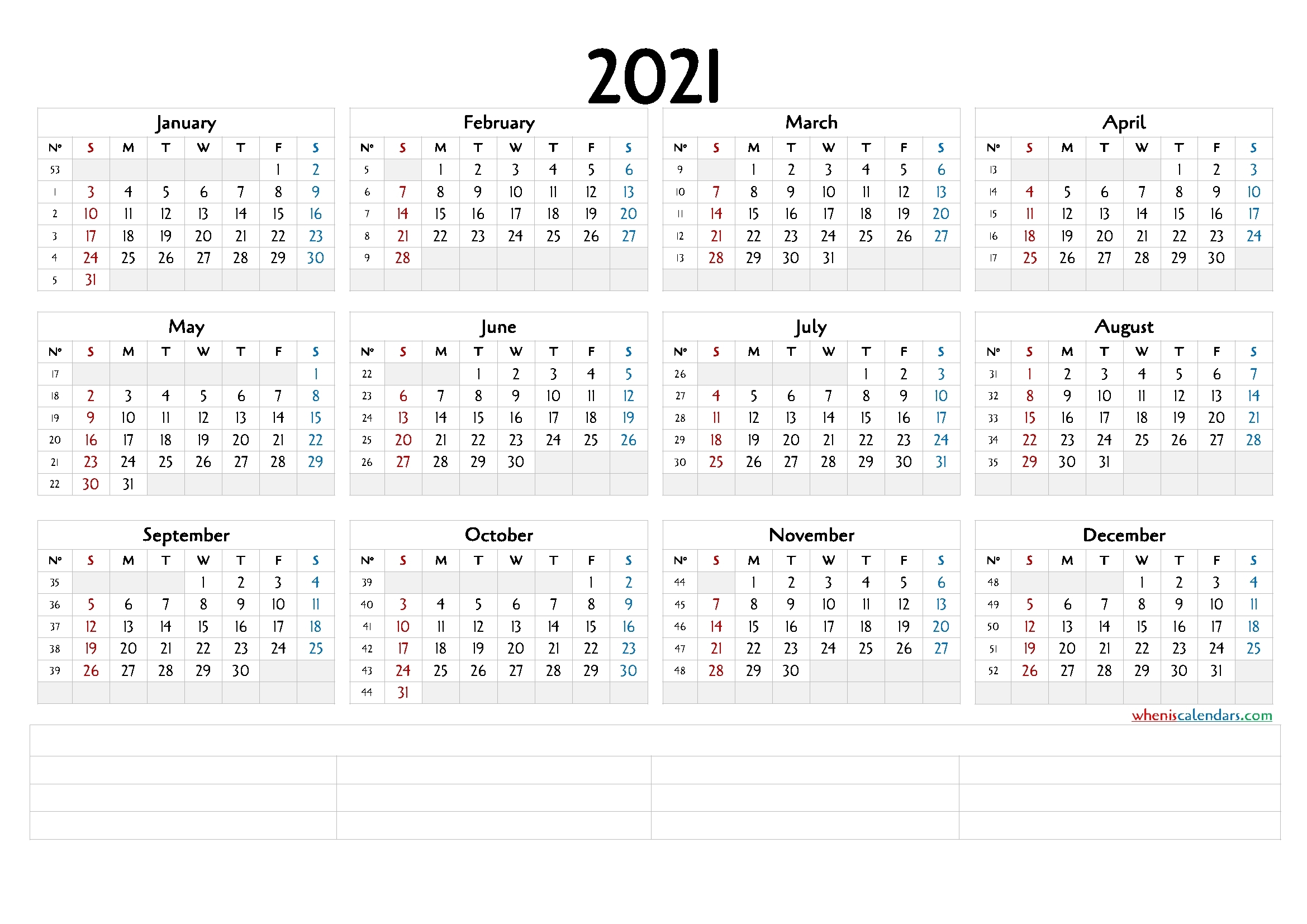 12 Month Calendar Printable 2021 (6 Templates)