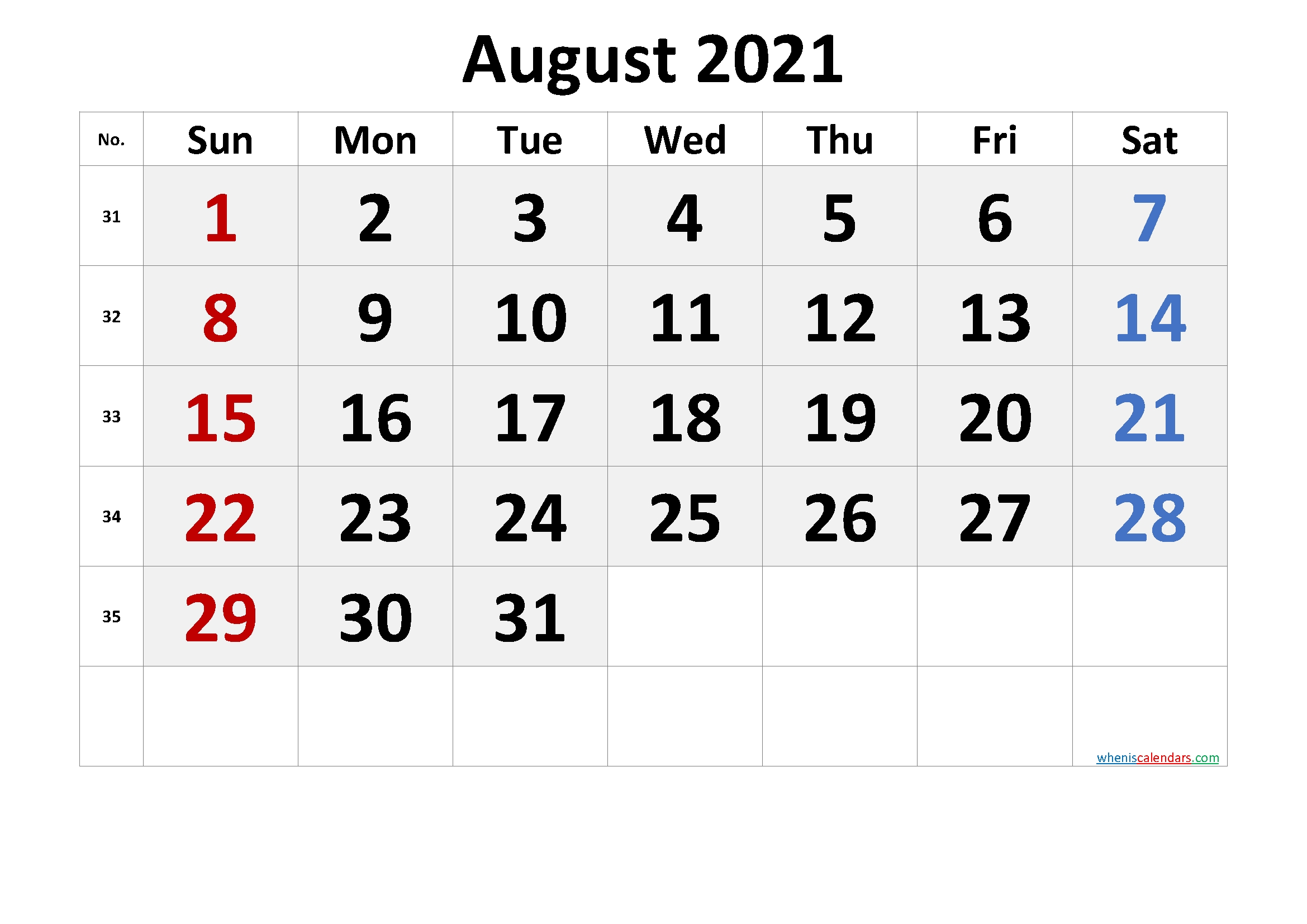 20+ August 2021 Calendar - Free Download Printable