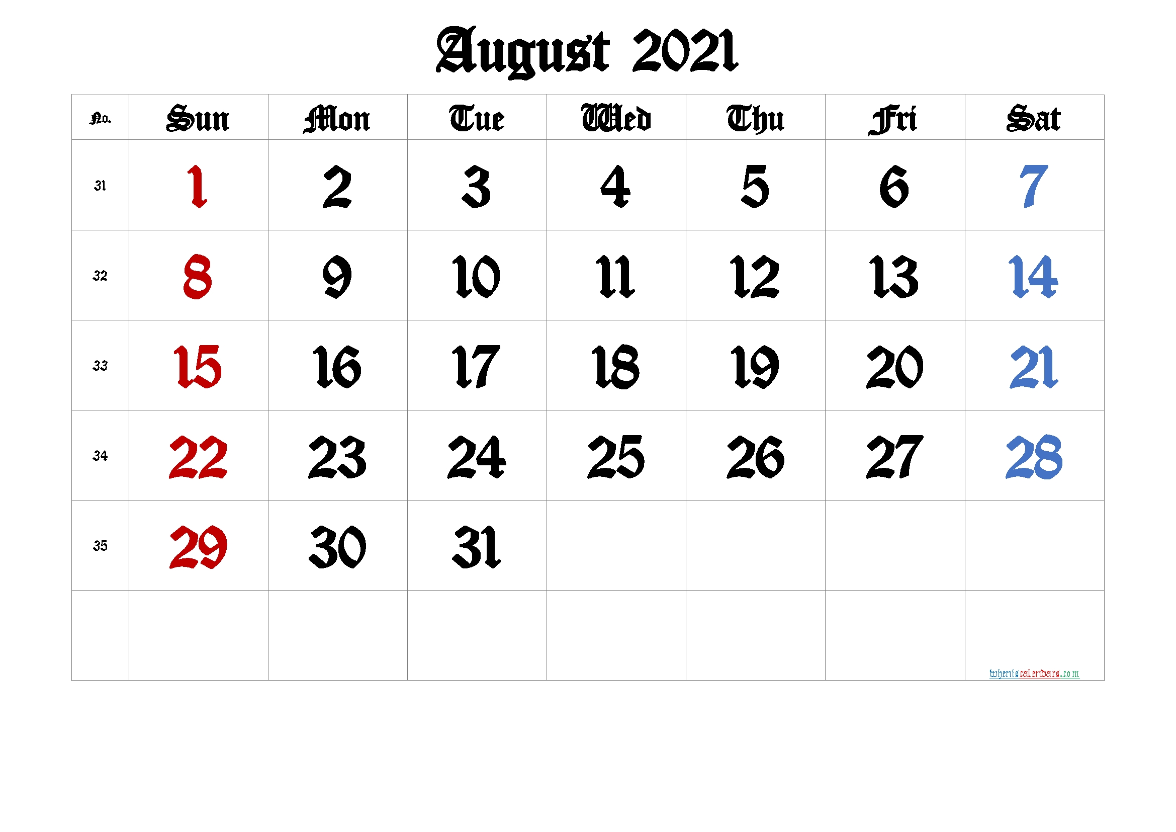 20+ August 2021 Calendar - Free Download Printable