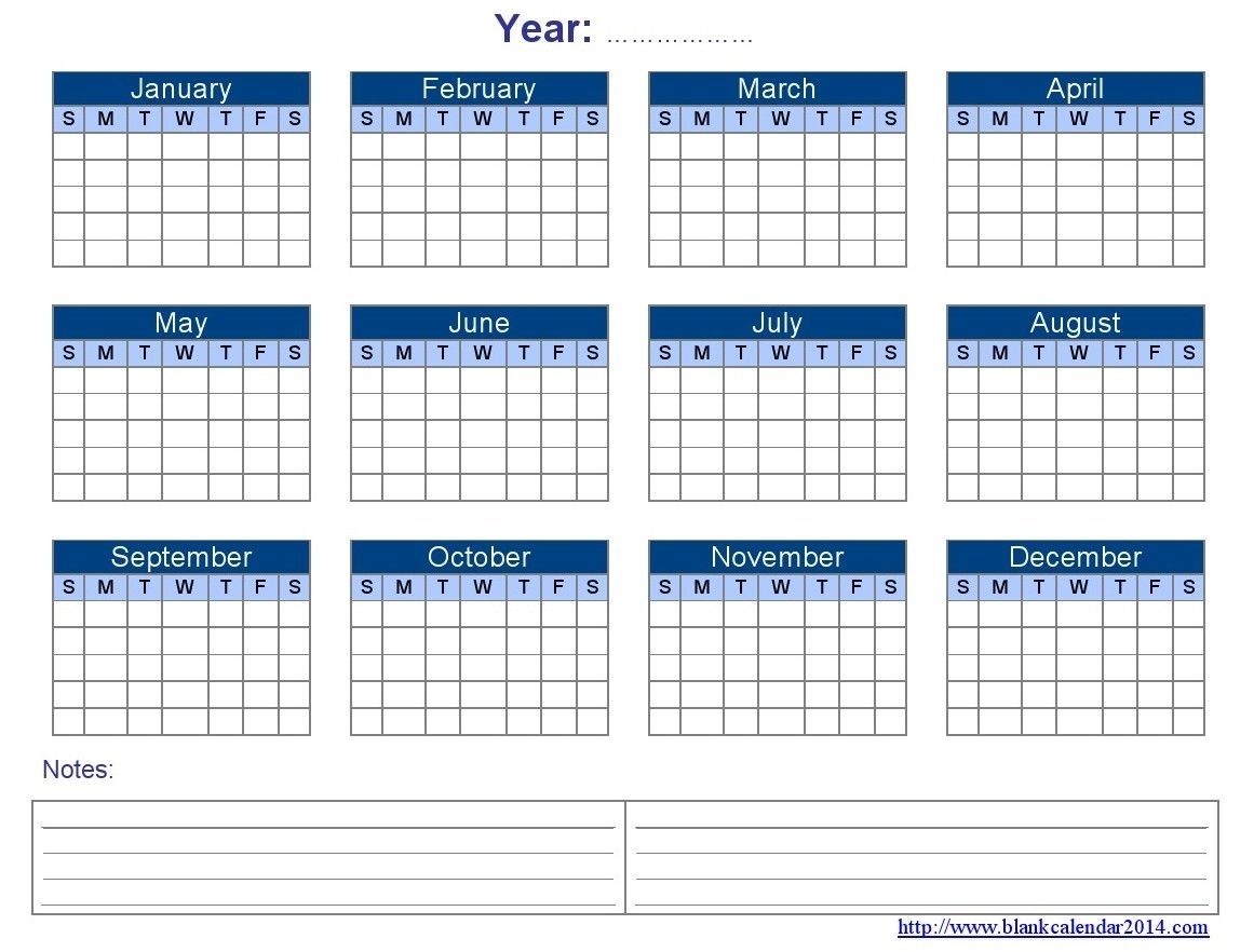 2014 Calendar Printable | Yearly Blank Calendar Templates
