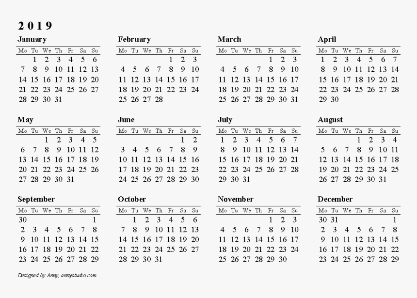 2019 Calendar Transparent Images Png - 2019 Calendar