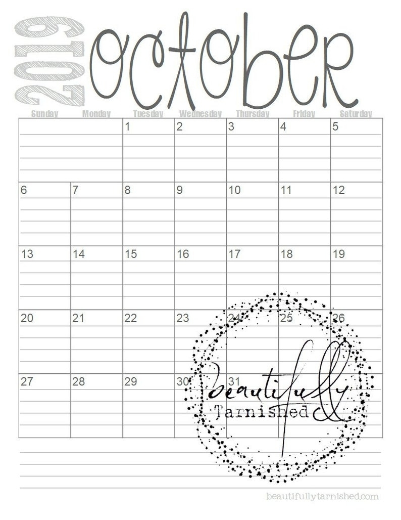 2019 Lined Monthly Calendars Full Year Printable Pdf | Etsy