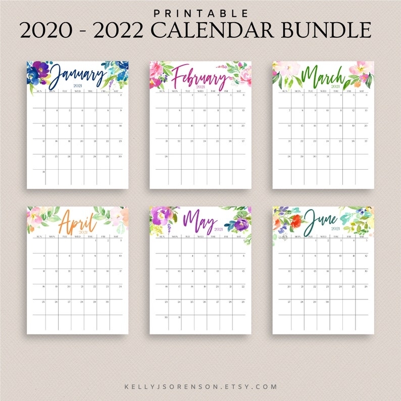 2020 2021 2022 Printable Editable Calendar Bundle Includes