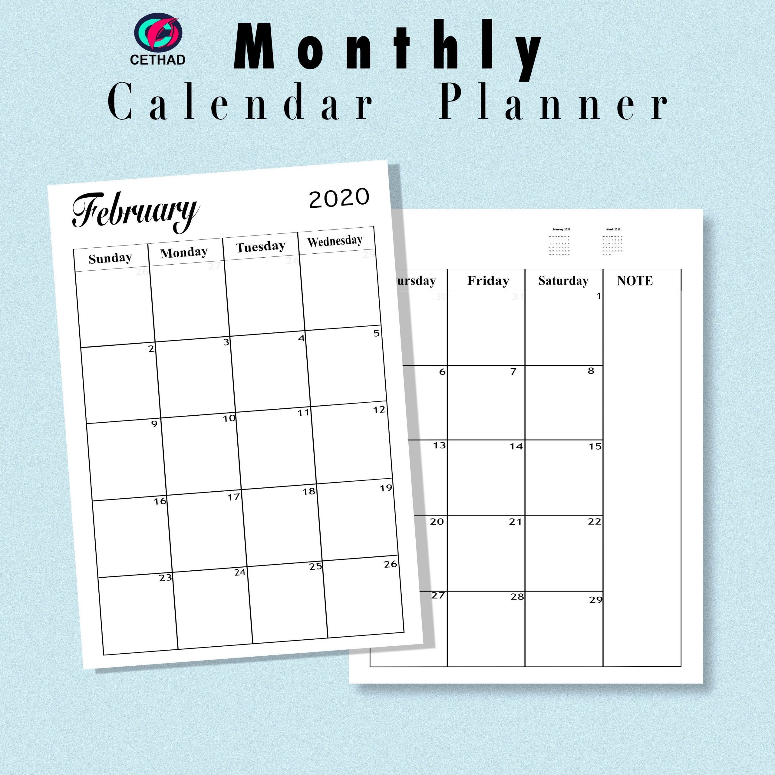 2020-2021 Monthly Planner Calendar Printable Template