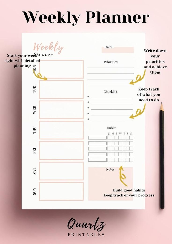 2020-2021 Weekly Planner Printable Undated Weekly Schedule