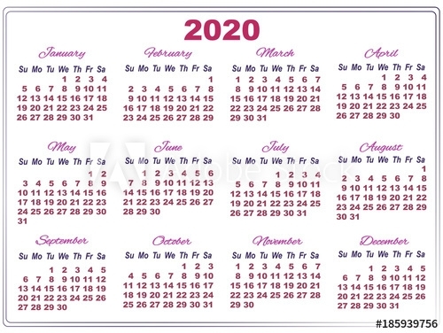 2020 Calendar With Big Numbers - Buy This Stock Vector And