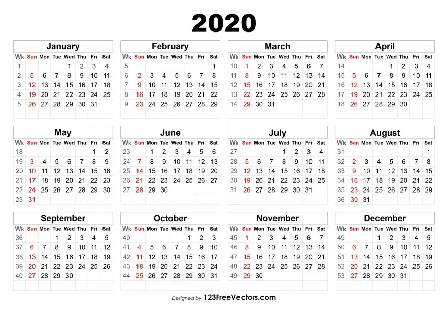 2020 Calendar With Week Numbers | Calendar With Week