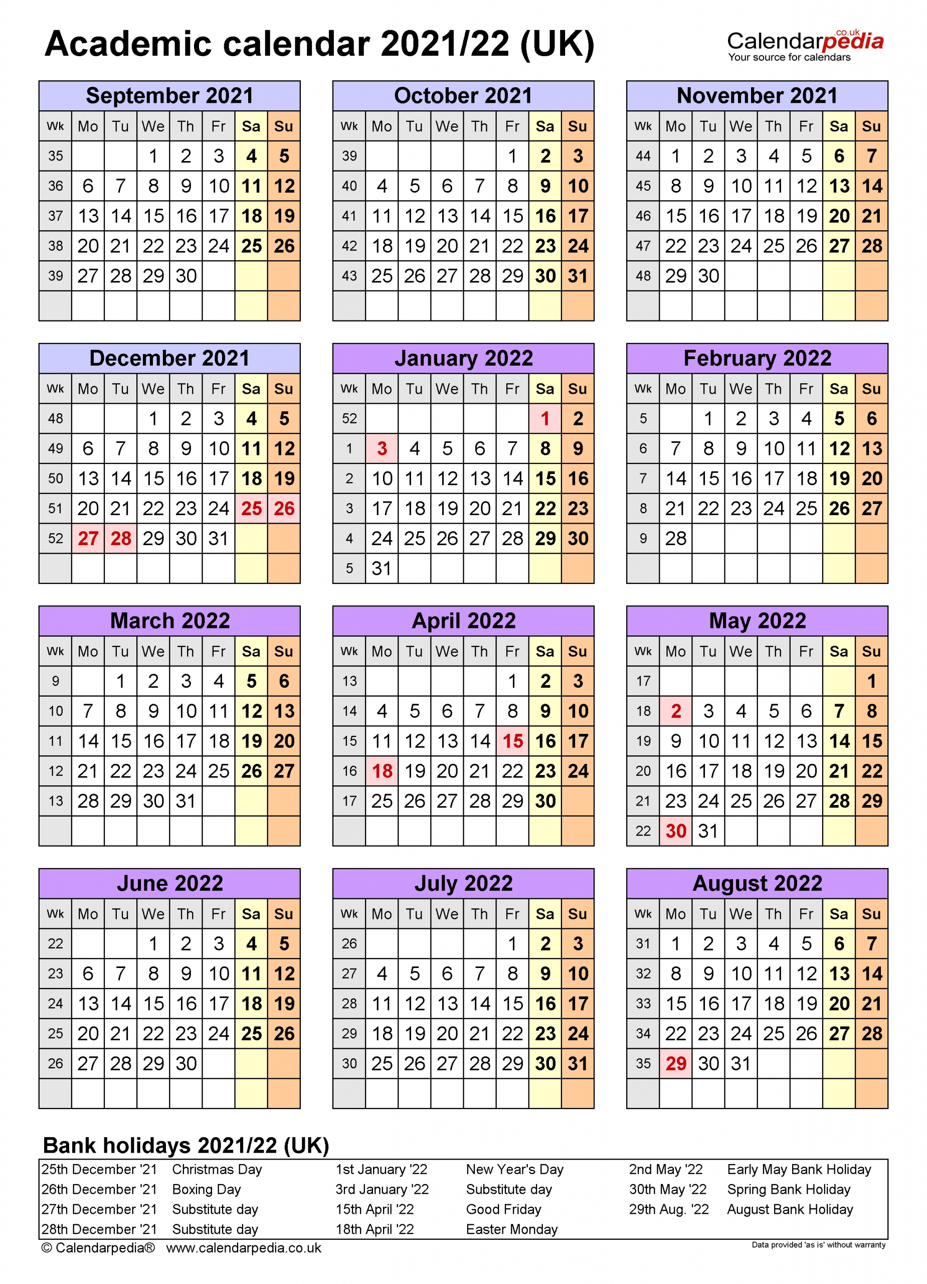 2021 2022 Academic Calendar | Printable Calendars 2021