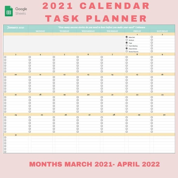 2021-2022 Calendar Task Planner Google Sheets Template