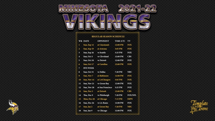 2021-2022 Minnesota Vikings Wallpaper Schedule