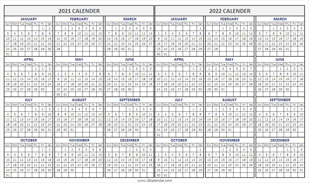 2021-2022 Printable Calendar - Two Year Calendar Template