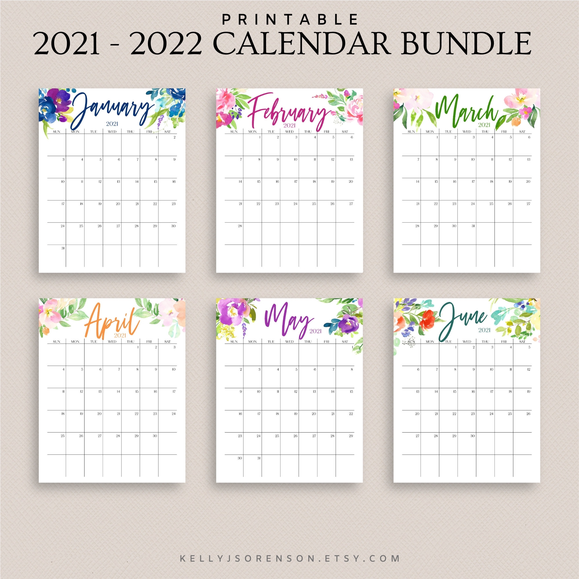 2021 2022 Printable Editable Calendar Bundle Includes