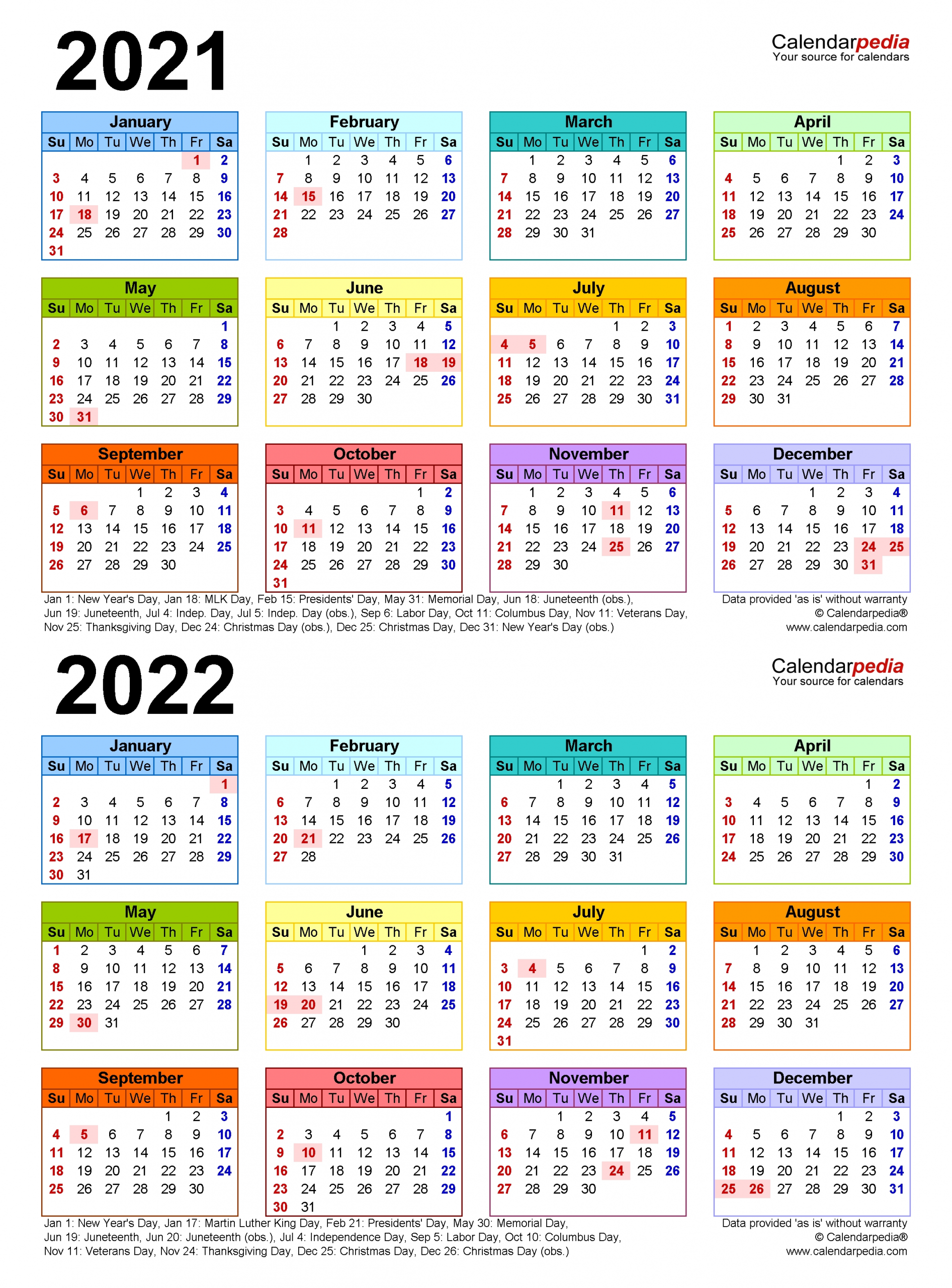 2021-2022 Two Year Calendar - Free Printable Word Templates