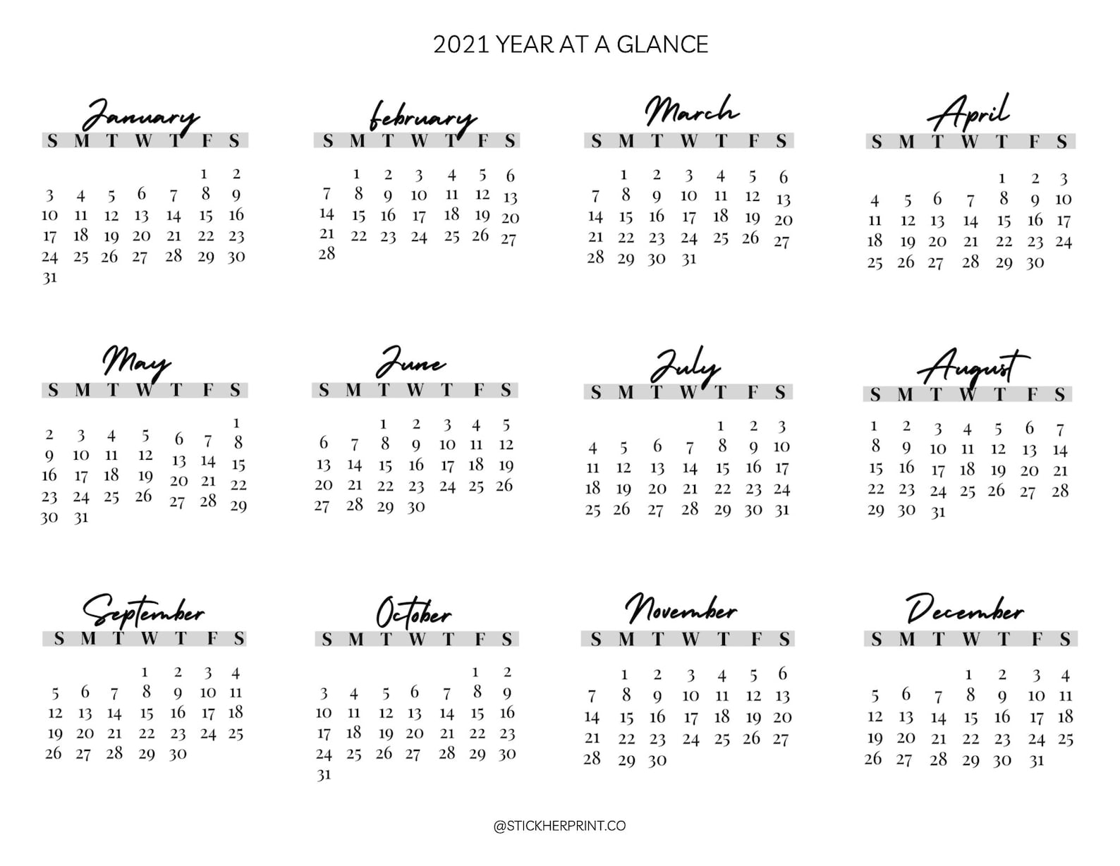 2021 2022 Year At A Glance Yearly Calendar Printable Pdf