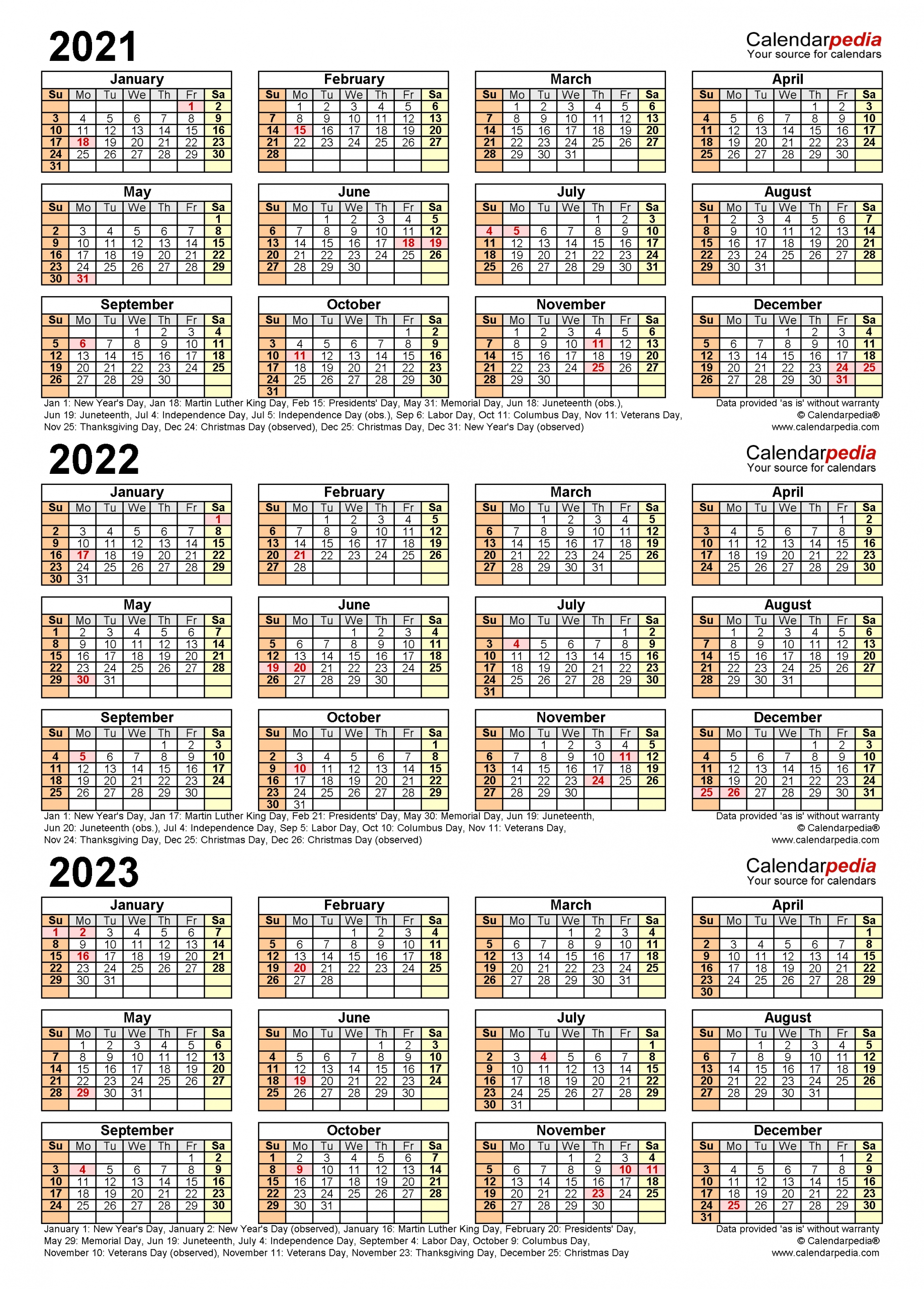 2021-2023 Three Year Calendar - Free Printable Excel Templates