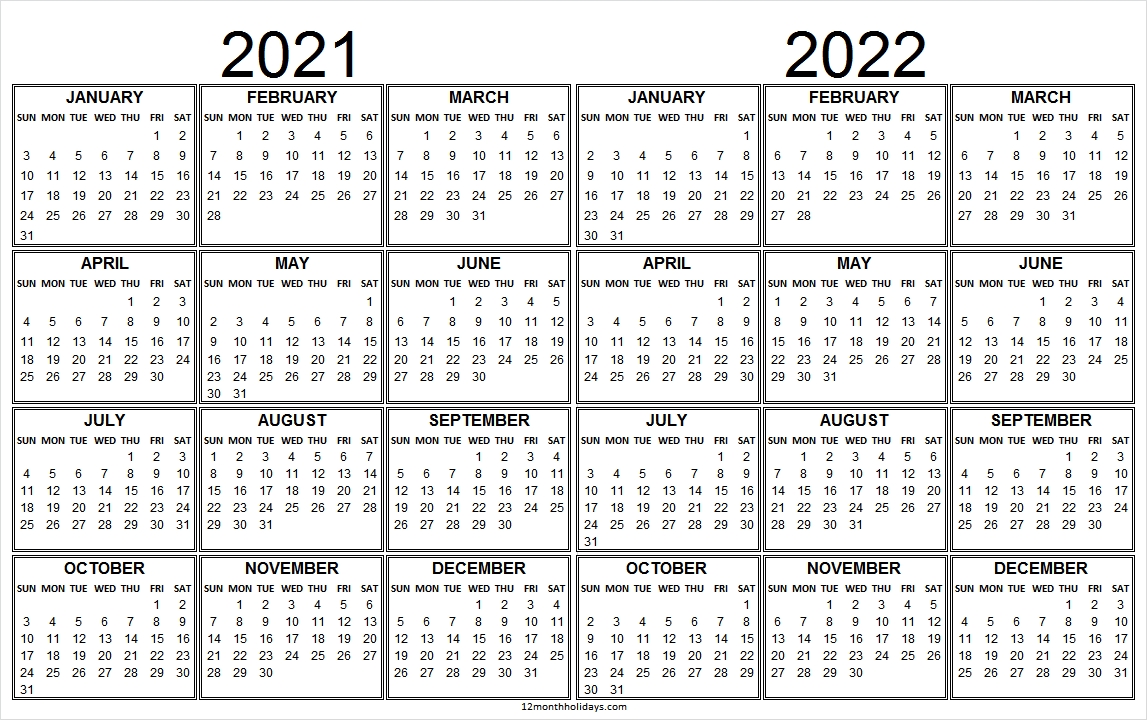 2021 And 2022 Calendar Planner Free - Blank 2021 To 2022