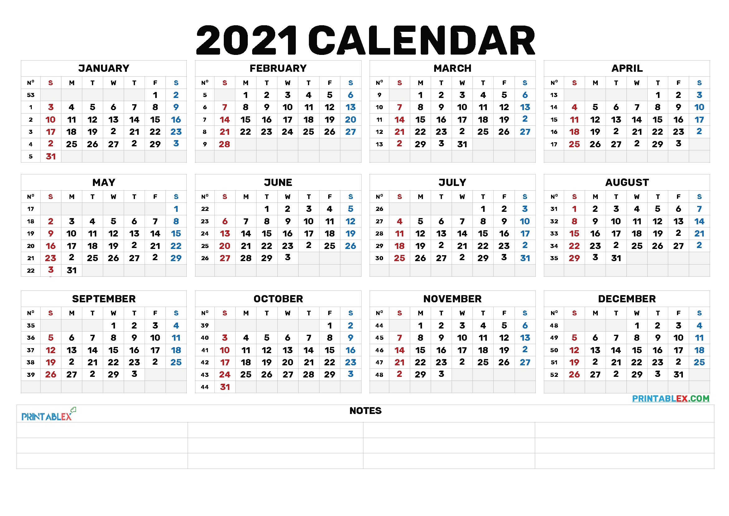 2021 Annual Calendar | Printable Calendars 2021