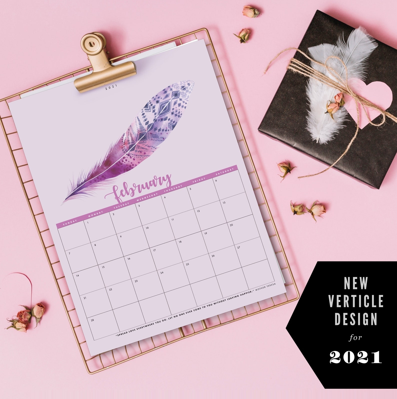 2021 Calendar Boho Feathers Write On Chic Design | Etsy