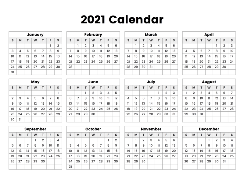 2021 Calendar - Calendar Options