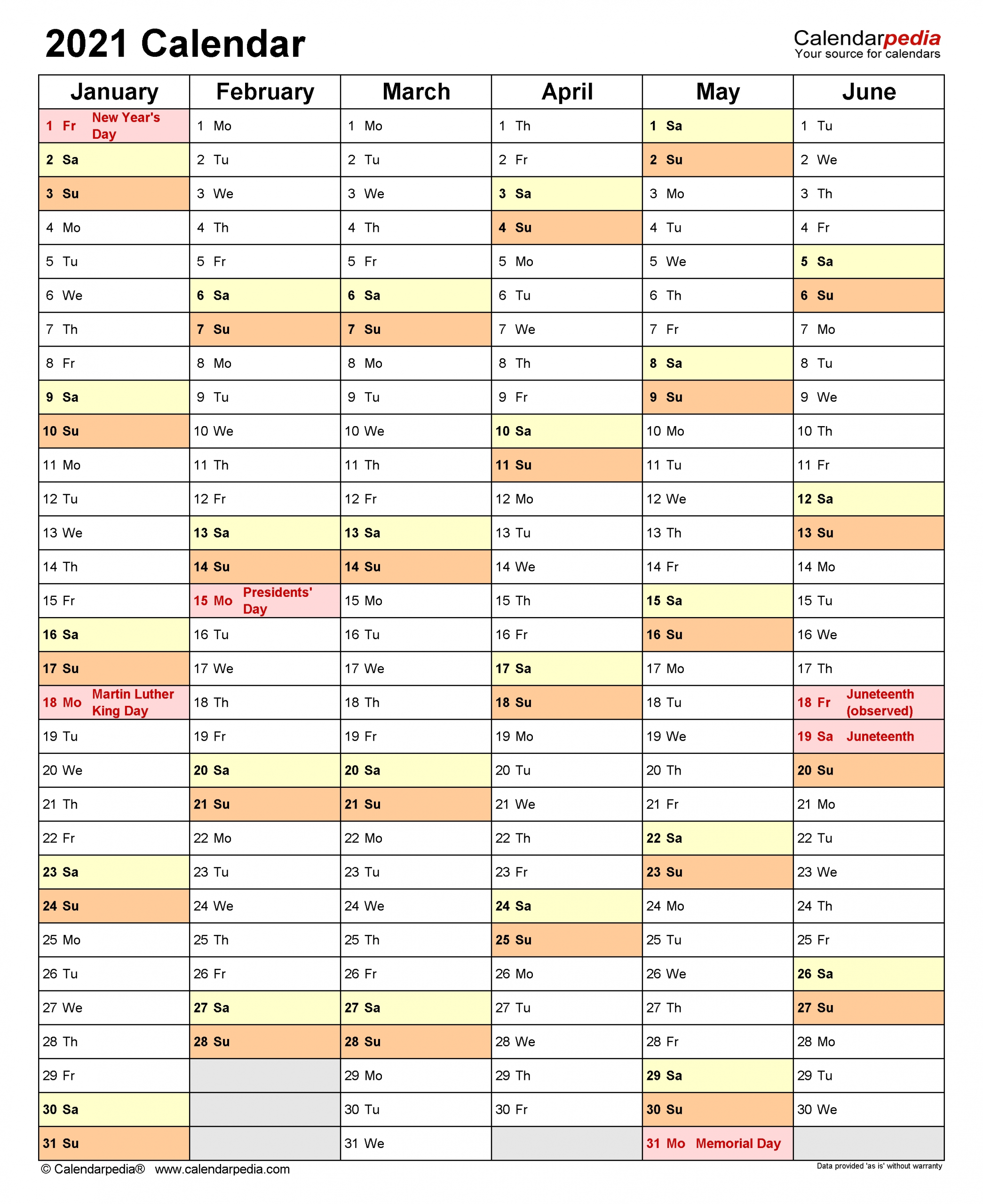 2021 Calendar - Free Printable Excel Templates - Calendarpedia