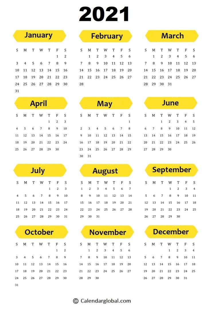2021 Calendar: Free Printable Yearly One Page