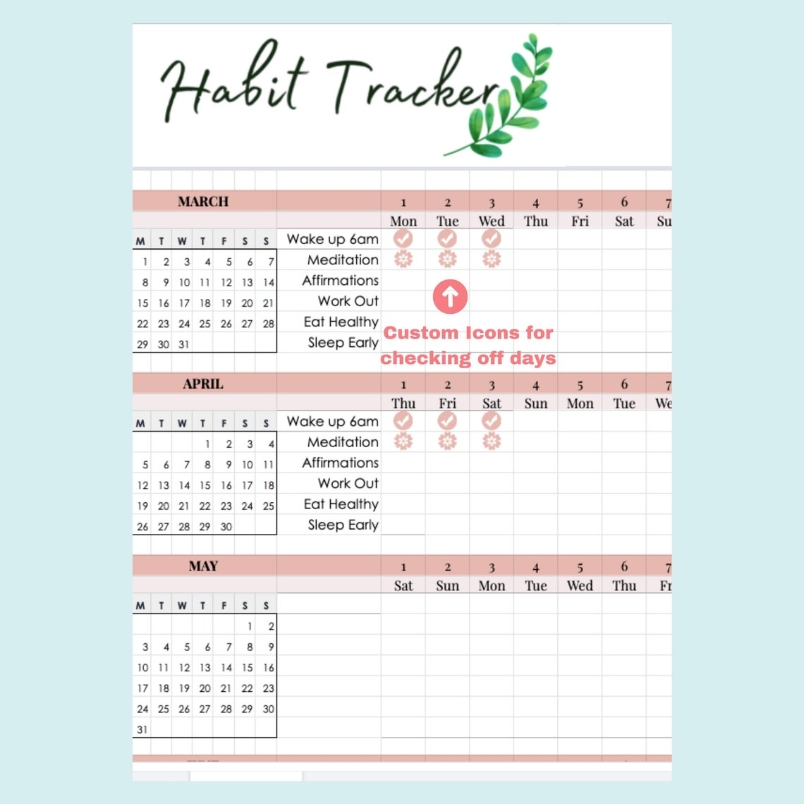 2021 Calendar Google Sheet Habit Tracker Template Digital