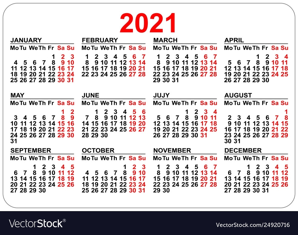 2021 Calendar Grid