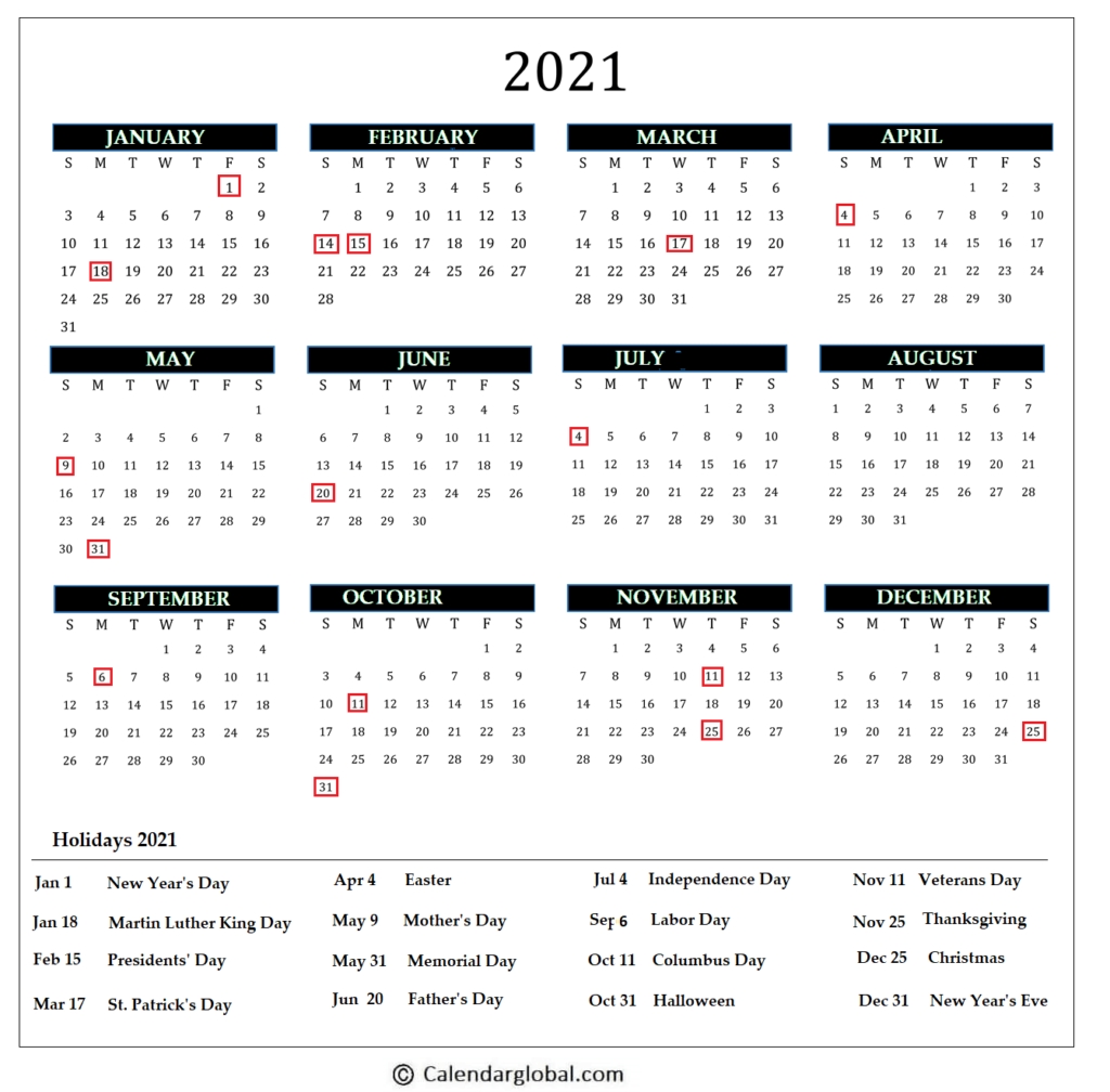 2021 Calendar One Page Printable Free | Free Letter Templates