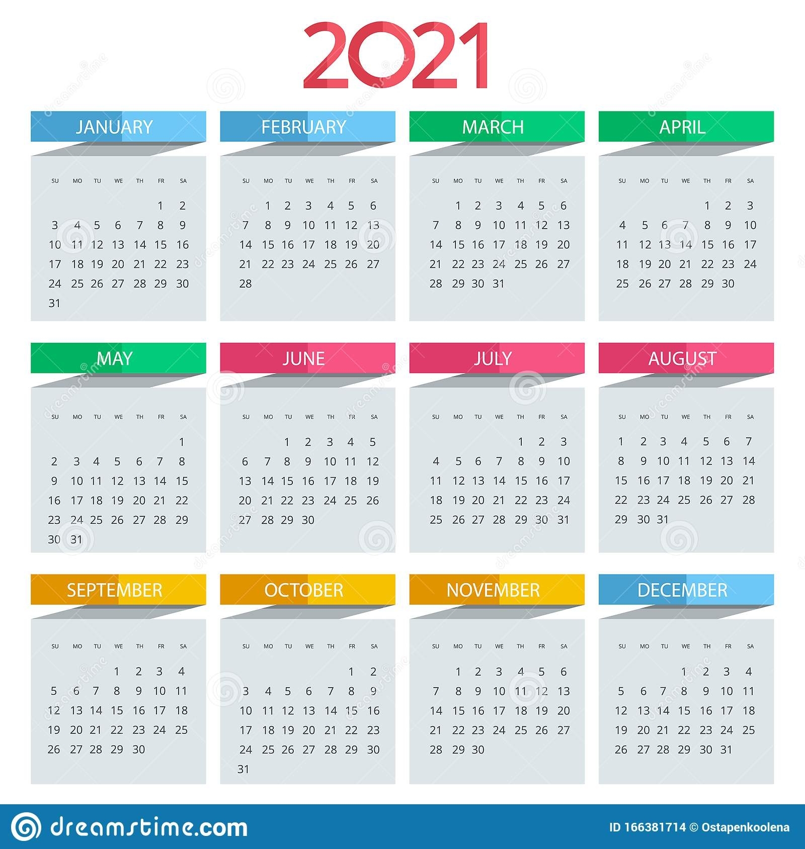 2021 Calendar, Print Template With Place For Photo, Your