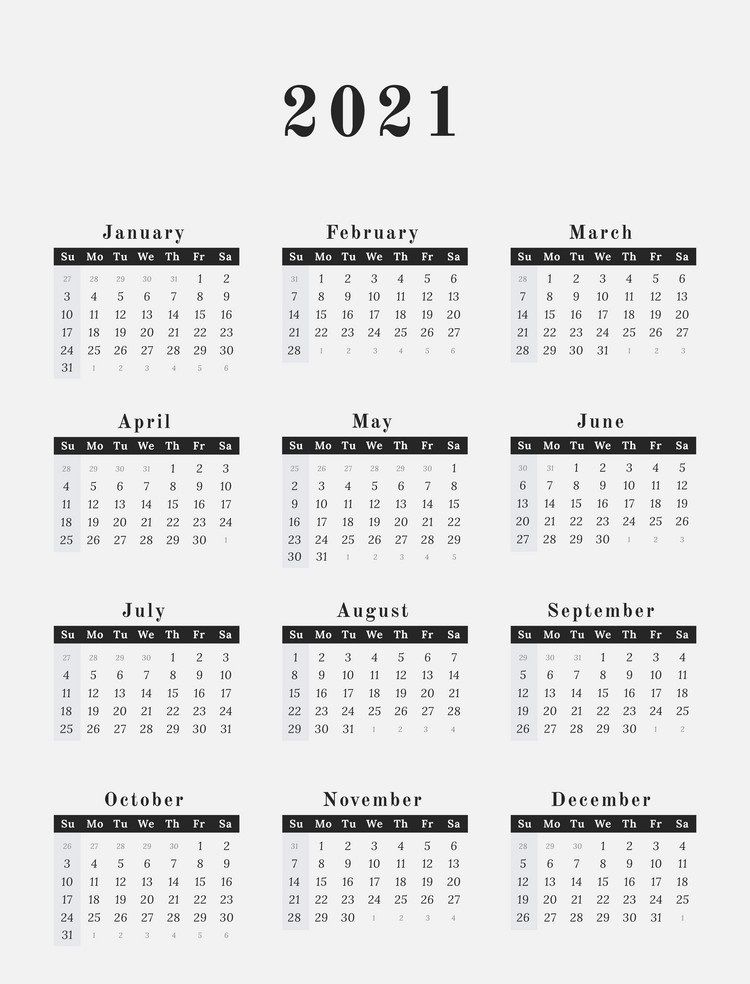 2021 Calendar Printable | 12 Months All In One | Calendar 2021