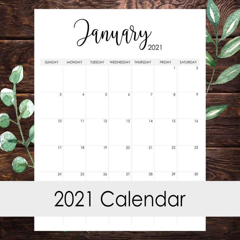 2021 Calendar Printable 12 Months Vertical Layout Desk
