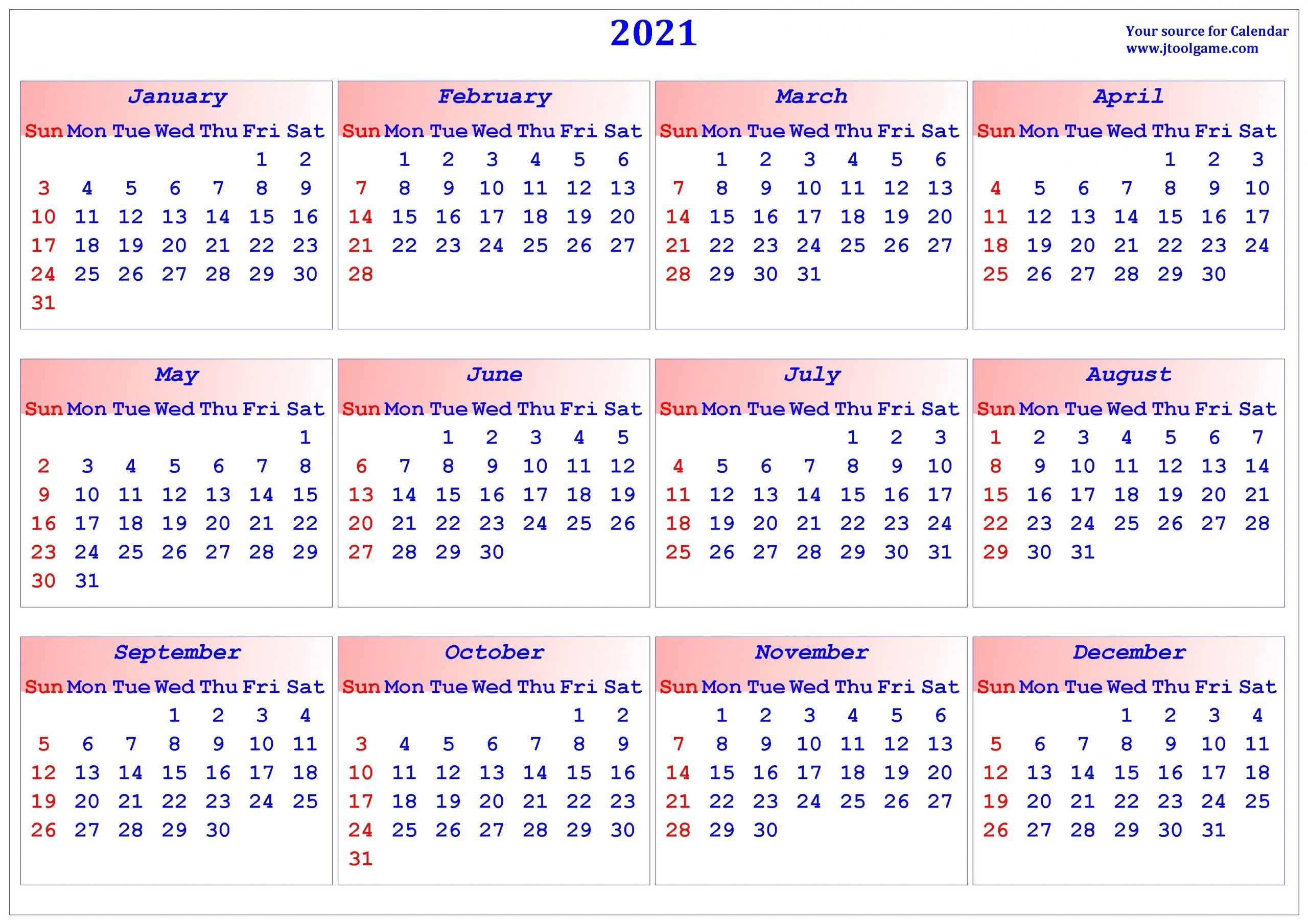 2021 Calendar - Printable Calendar With Usa Holidays