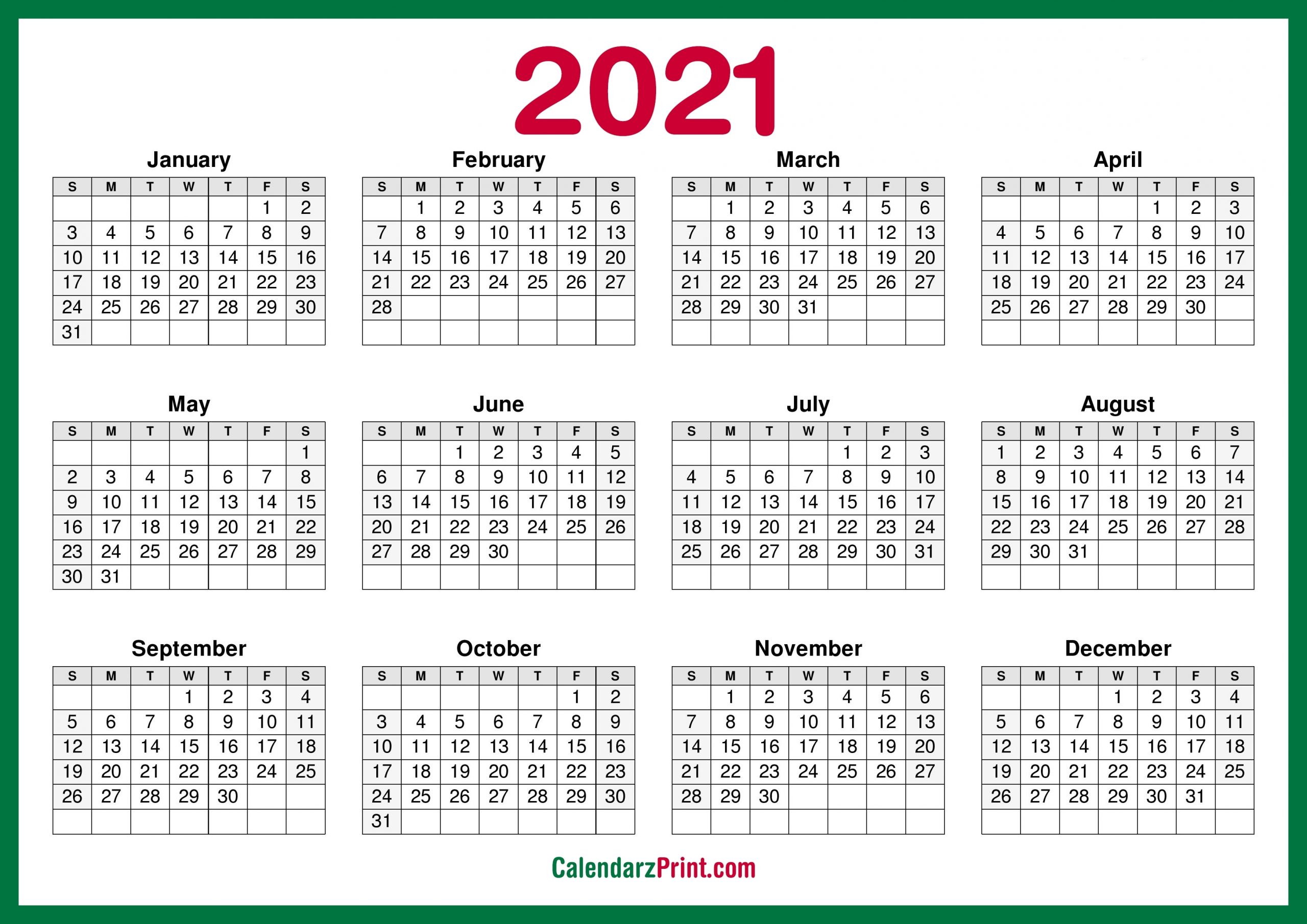 2021 Calendar Printable Pdf Free | Free Letter Templates