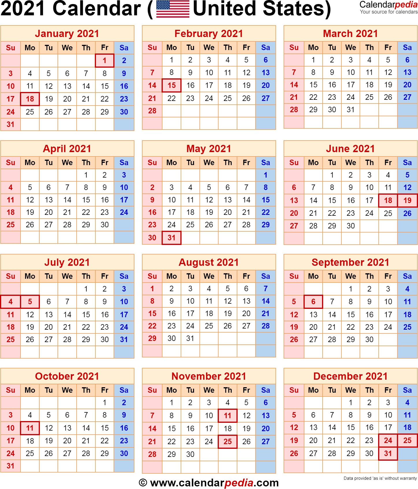 2021 Calendar With Federal Holidays